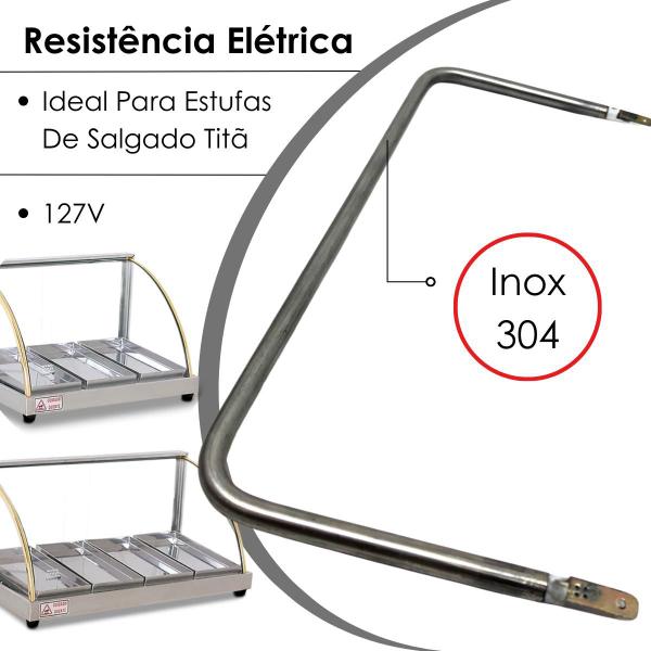 Imagem de Resistência Elétrica Inox Blindada Para Estufa Salgado Titã 3 e 4 Bandejas 250w 127v 25 x 9 cm