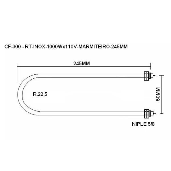 Imagem de Resistência Inox Blindada Para Banho Maria Marmiteiro Polimac Marchesoni 1000w X 127v = 245 Mm