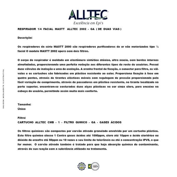 Imagem de Respirador 1-4 Facial Mastt Alltec 2002 -GA (Duas Vias)