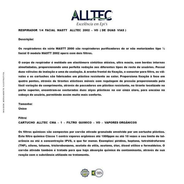 Imagem de Respirador 1-4 Facial Mastt Alltec 2002 - VO (Duas Vias)