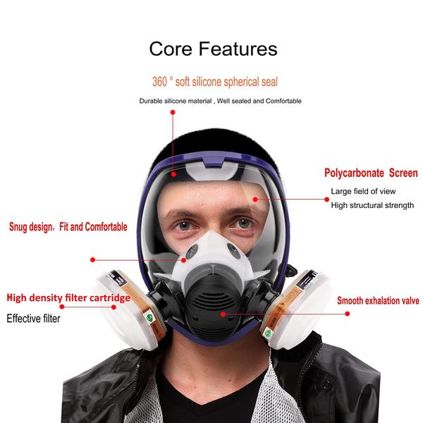 Imagem de Respirador facial completo AUWOD 17 em 1 reutilizável para pulverizador de tinta