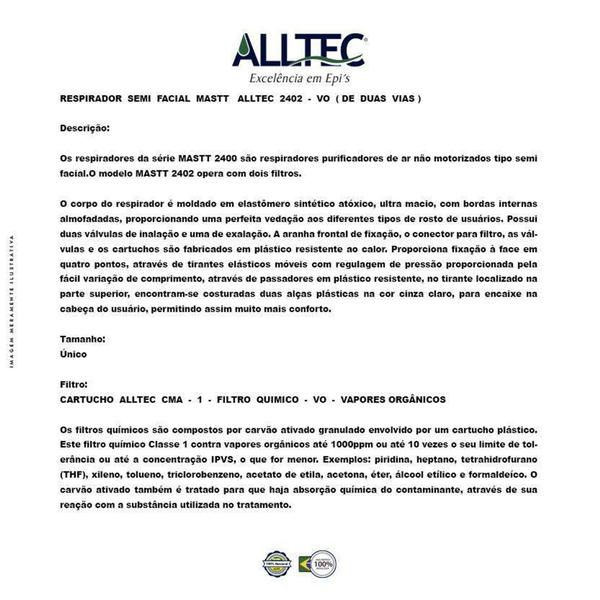 Imagem de Respirador Semi Facial Mastt Alltec 2402 -VO (Duas Vias)