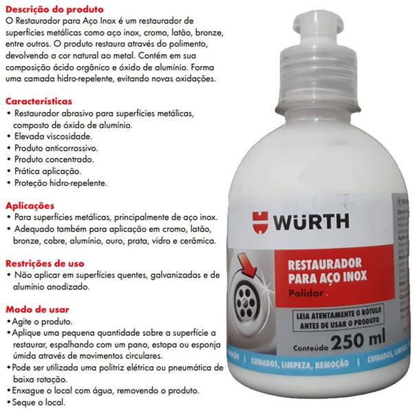 Imagem de Restaurador Para Polimento Cromo Latão Bronze 250ml - Wurth