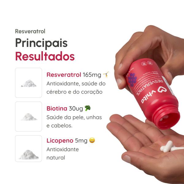 Imagem de Resveratrol 165mg com biotina , licopeno e proantocianidinas de 30 cápsulas Vhita 6 unidades