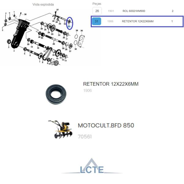 Imagem de Retentor 12X22X6MM Do Motocultivador BFG 900 - W Buffalo