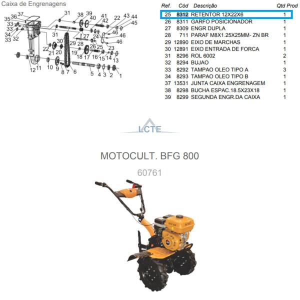 Imagem de Retentor 12X22X6mm P/ Motocultivador BFG 800 Buffalo