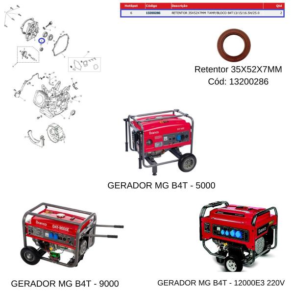 Imagem de Retentor 35X52X7MM Tampa Bloco Motor B4T 13/15hp 13200286