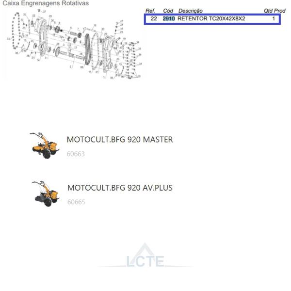 Imagem de Retentor TC 20X42X8X2 P/Motocultivador BFG 920 Av. Plus