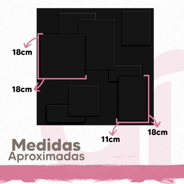 Imagem de Revestimento De Pvc Kit 35 Placas 3D Quadratto Preto 50X50Cm