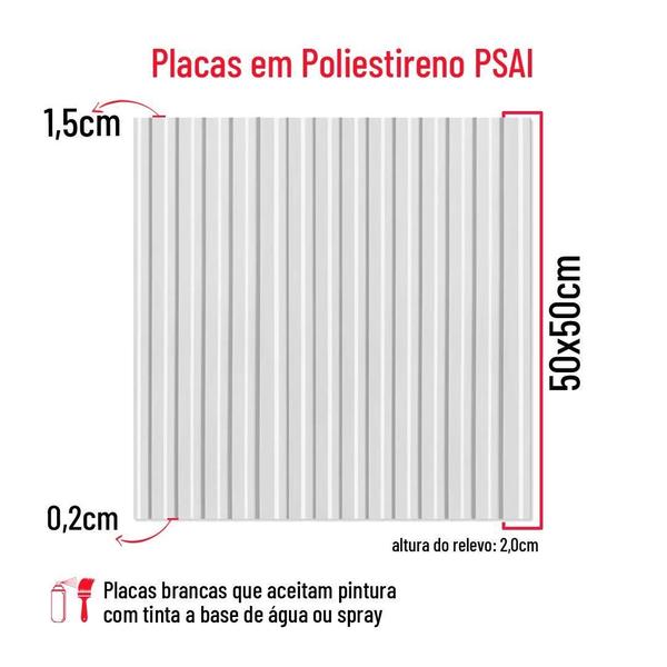 Imagem de Revestimento Painel Ripado 2 Placas 3D Modelo Ripa 50 X 50Cm