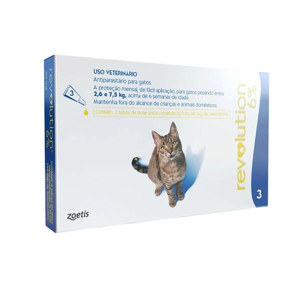 Imagem de Revolution 6% Antipulgas para Gatos de 2,6 a 7,5 Kg Zoetis 3 Pipetas