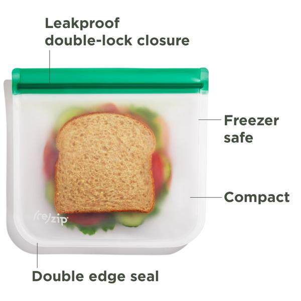 Imagem de rezip Lay-Flat Lunch Reutilizável BPA-Free Food Grade Storage Bag 5-Pack, à prova de vazamentos, cofre para freezer, lava-louças, Travel Friendly, (5) Almoço / Sandwich Bags (3,5 - xícara / 28 onças), (Multicolor - Tons de joia)