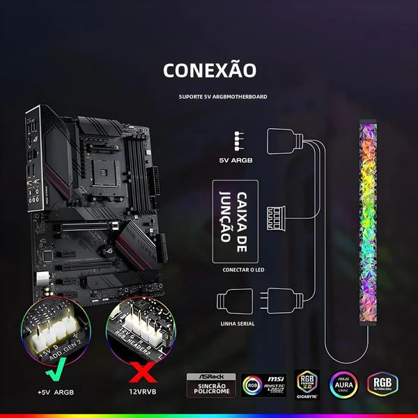 Imagem de RGB LED Strip Light WS2812 Magnético 5V 3Pin ARGB Placa-mãe PC Gaming Chassis Atmosfera Decoração