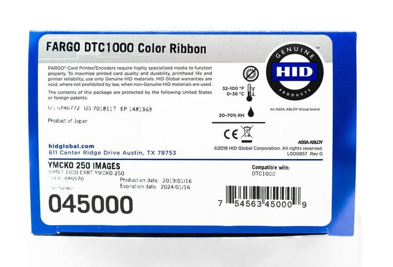 Imagem de Ribbon Color 45000 Hid Fargo Dtc1250/1000 Ymcko 250 Imp