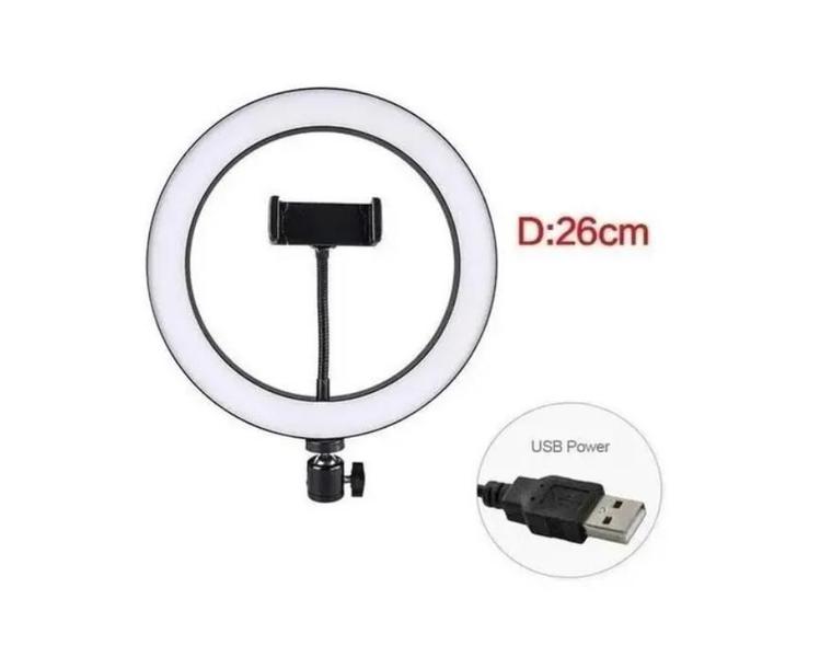 Imagem de Ring Light 10 Pol Iluminador 26Cm Tripé Ajustável 2M Mlg-064