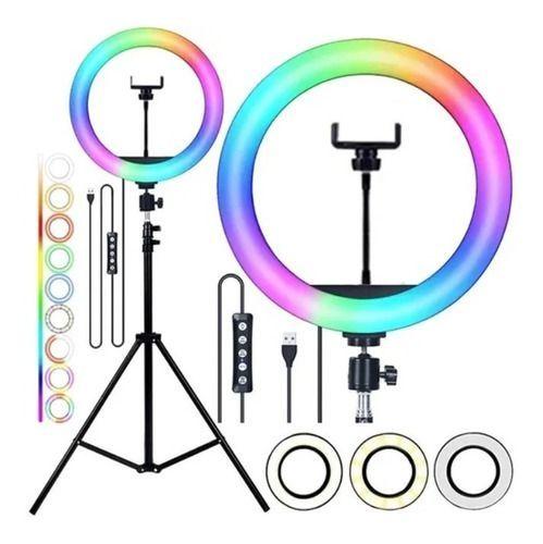 Imagem de Ring Light 10 Polegadas Rgb Kit Youtuber Iluminação + Tripé 2,10