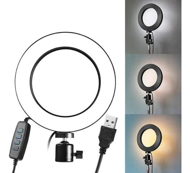 Imagem de Ring Light 16Cm/06 Polegadas Tripé De Mesa Suporte Celular