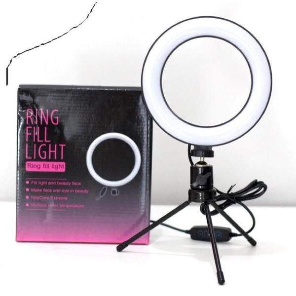 Imagem de Ring Light 16Cm 6 Polegadas Com Tripé E Suporte De Mesa