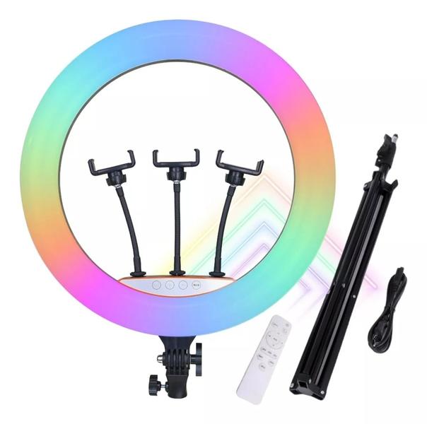 Imagem de Ring Light 18 Polegadas 46 cm Forte Rgb Profissional Tripé 2M