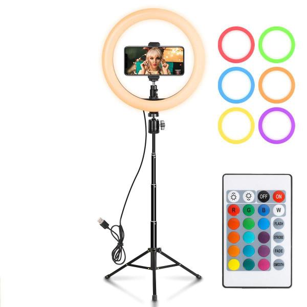 Imagem de Ring Light 26Cm Luz Colorida + Tripé 2M E Controle Remoto