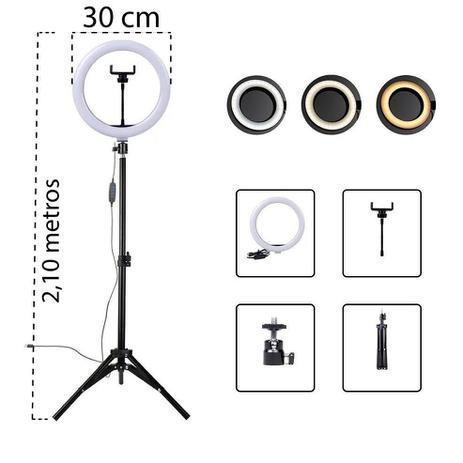 Imagem de Ring Light 30cm Led Mesa Iluminador Pequena Tripé 12 Polegada 2,10 altura