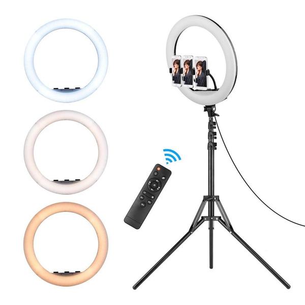 Imagem de Ring Light 35cm 14 polegadas LED 48W Touch 3x Suporte Celular Iluminador Profissional Controle Remoto Tripe 2mts