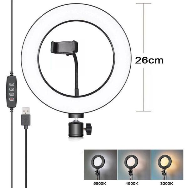 Imagem de Ring Light Completo Iluminador Portátil 26 cm + Tripé 45 Cm