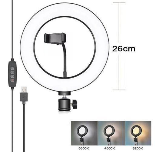 Ring Light Completo Iluminador Portátil 26Cm + Tripé 2Metros - Nao Informada Imagem de Ring Light Completo Iluminador Portátil 26Cm + Tripé 2Metros