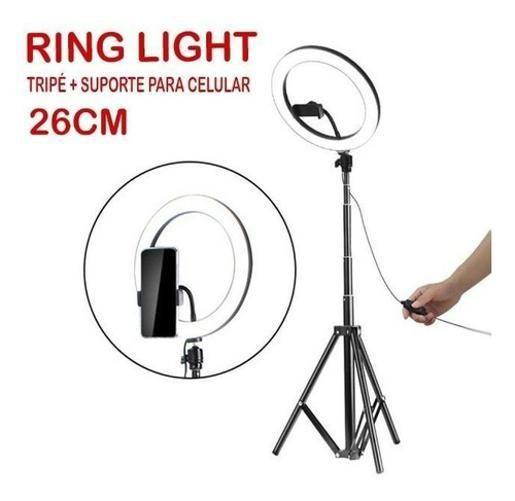 Ring Light Completo Iluminador Portátil 26Cm + Tripé 2Metros - Nao Informada Imagem de Ring Light Completo Iluminador Portátil 26Cm + Tripé 2Metros