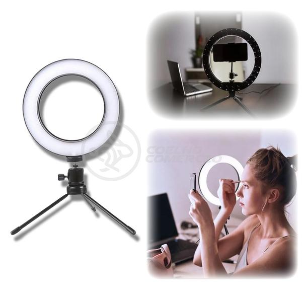 Imagem de Ring Light de Mesa 6" + Tripé de 16cm + Mini Ring Light para Celular + Disparador de Fotos Bluetooth