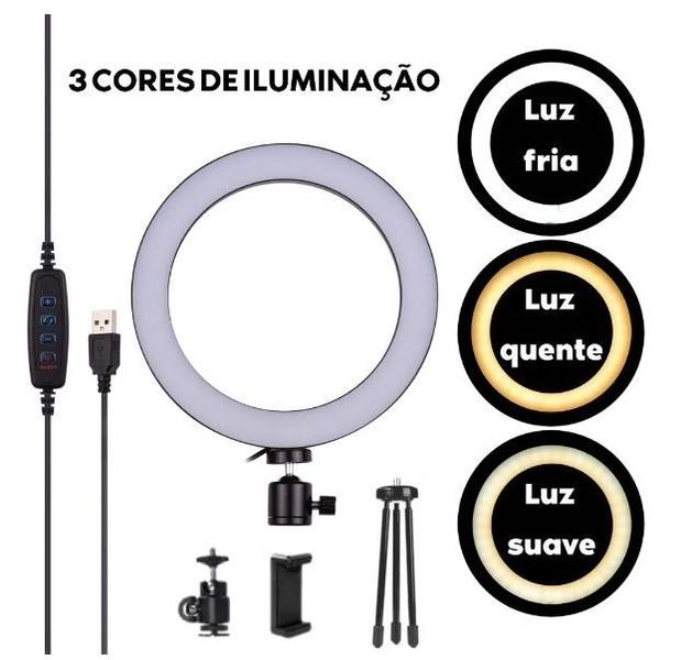 Imagem de Ring Light de Mesa Blogueira Portátil Luminária De Led 6 Polegadas + Tripé De 16 Cm Right