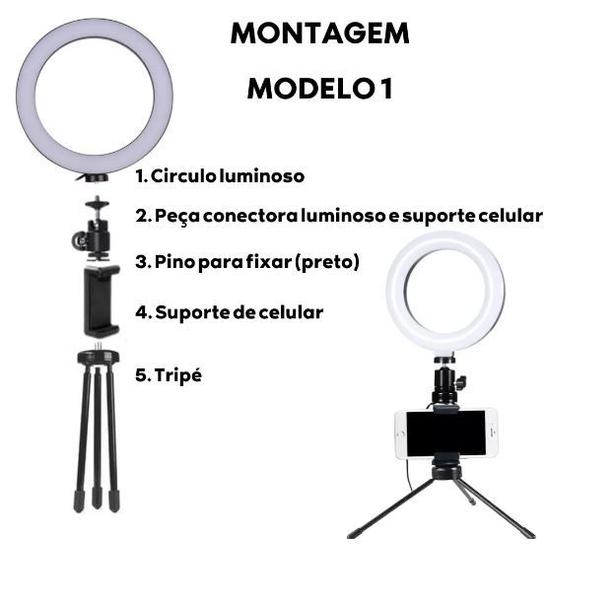 Imagem de Ring Light de Mesa Blogueira Portátil Luminária De Led 6 Polegadas + Tripé De 16 Cm Right