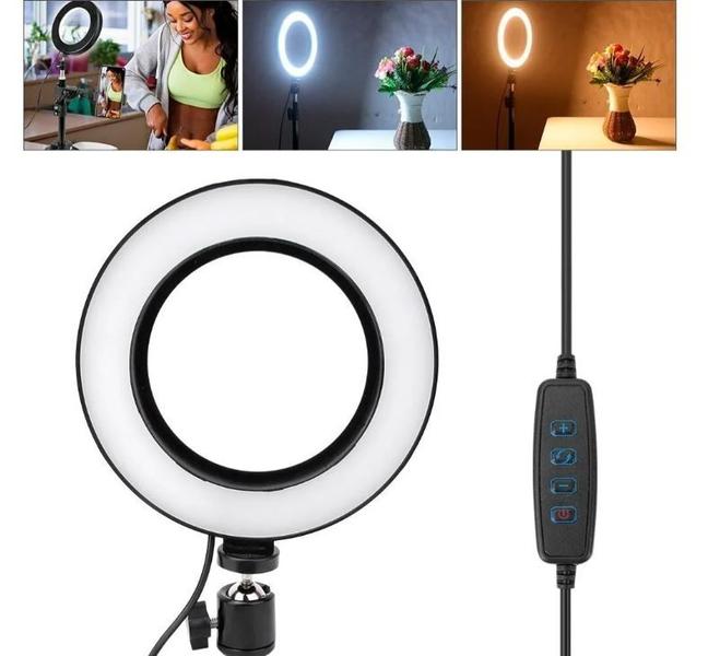 Imagem de Ring Light de Mesa Blogueira Portátil Luminária De Led 6 Polegadas + Tripé De 16 Cm Right