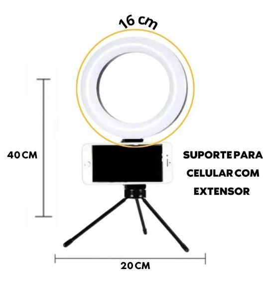 Imagem de Ring Light de Mesa Blogueira Portátil Luminária De Led 6 Polegadas + Tripé De 16 Cm Right