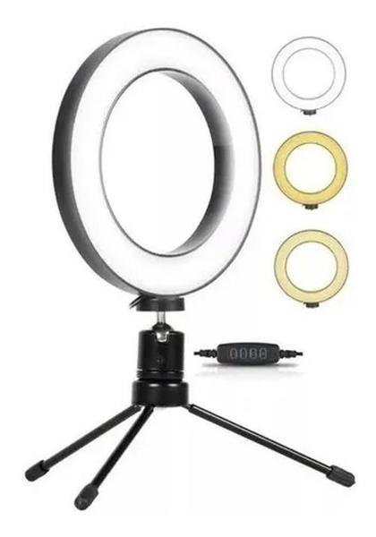 Imagem de Ring Light De Mesa Iluminador De Led Tripé 6 Polegadas 16Cm