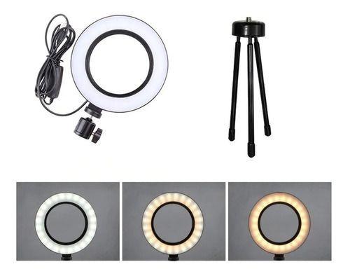 Imagem de Ring Light De Mesa Iluminador Led Mini Tripé Anel 16cm Usb