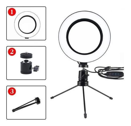 Imagem de Ring Light De Mesa Iluminador Led Mini Tripé Anel 16Cm Usb