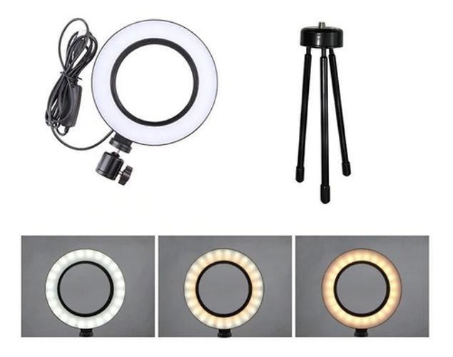 Imagem de Ring Light De Mesa Iluminador Led Mini Tripé Anel 16Cm Usb