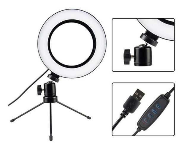 Imagem de Ring Light De Mesa Iluminador Led Mini Tripé Anel 16Cm Usb