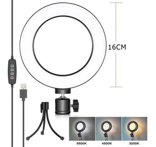 Imagem de Ring Light De Mesa Iluminador Led Mini Tripé Anel 16Cm Usb