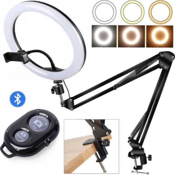 Ring Light de Mesa Suporte articulado flexível Iluminador Luz Led Vídeo Foto Blogueira Live Streamer - CJJM Imagem de Ring Light de Mesa Suporte articulado flexível Iluminador Luz Led Vídeo Foto Blogueira Live Streamer