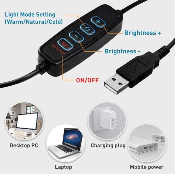 Ring Light Flexível Luz Led Usb Com Suporte Articulado De Mesa Estúdio Make Youtuber Aula - CJJM Imagem de Ring Light Flexível Luz Led Usb Com Suporte Articulado De Mesa Estúdio Make Youtuber Aula