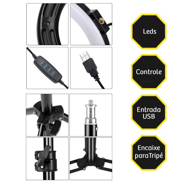 Ring Light Iluminador 12 Polegadas 3 Tonalidades De Branco - Ring Fill Imagem de Ring Light Iluminador 12 Polegadas 3 Tonalidades De Branco