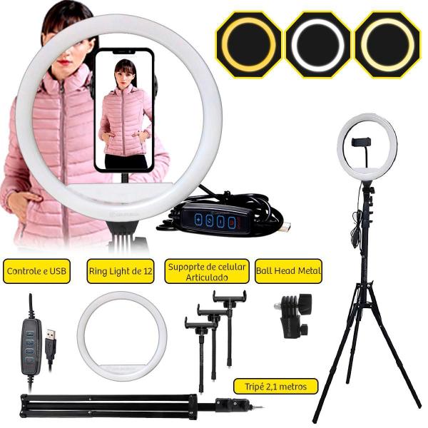 Ring Light Iluminador 12 Polegadas 3 Tonalidades De Branco - Ring Fill Imagem de Ring Light Iluminador 12 Polegadas 3 Tonalidades De Branco