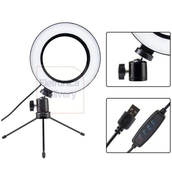 Imagem de RING LIGHT iluminador 16cm/ 6" LEHMOX C/ tripé 3500k - 5500k