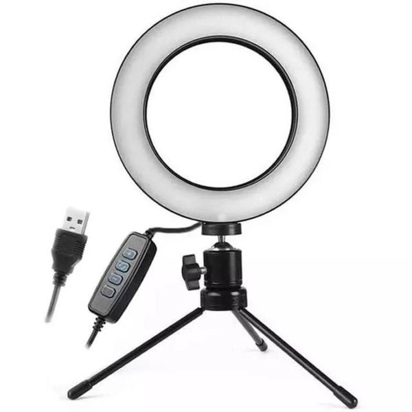 Imagem de Ring light iluminador 16cm de mesa c/ tripé maquiagem selfie video foto