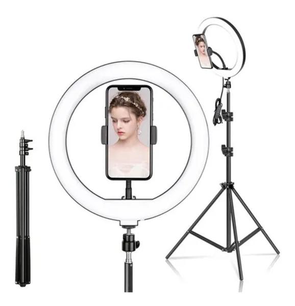 Imagem de Ring Light Iluminador 26Cm 10 Polegadas Com Suporte de Celular e Tripé de 2.10mts