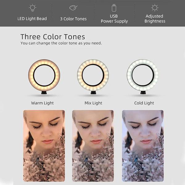 Ring Light Iluminador 6" 16 Cm Fotos e Videos Tripé De Mesa Luz Led - AAA Imagem de Ring Light Iluminador 6" 16 Cm Fotos e Videos Tripé De Mesa Luz Led