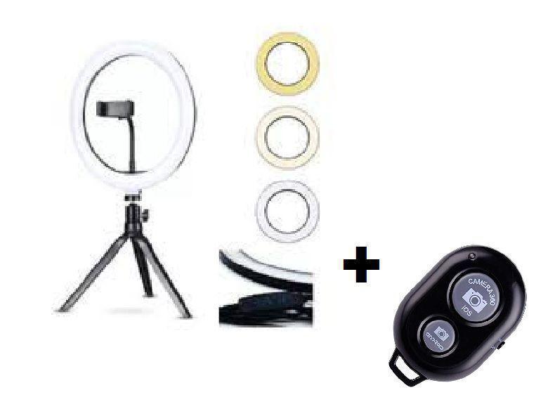 Imagem de Ring Light Iluminador Led Flash Anel Suporte Celular Universal Makeup Tripé de Mesa + Controle Bluetooth Gravação Vídeo