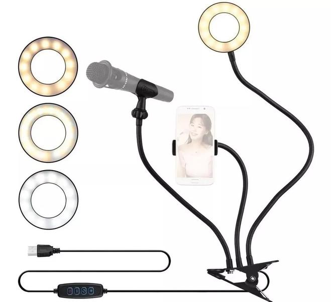 Imagem de Ring Light Iluminador Led Portátil 3 Em 1 Microfone Usb Make